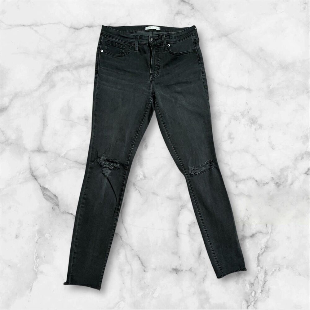 Madewell Black 9" High Riser Skinny Distressed Jeans Women’s Size 29‎